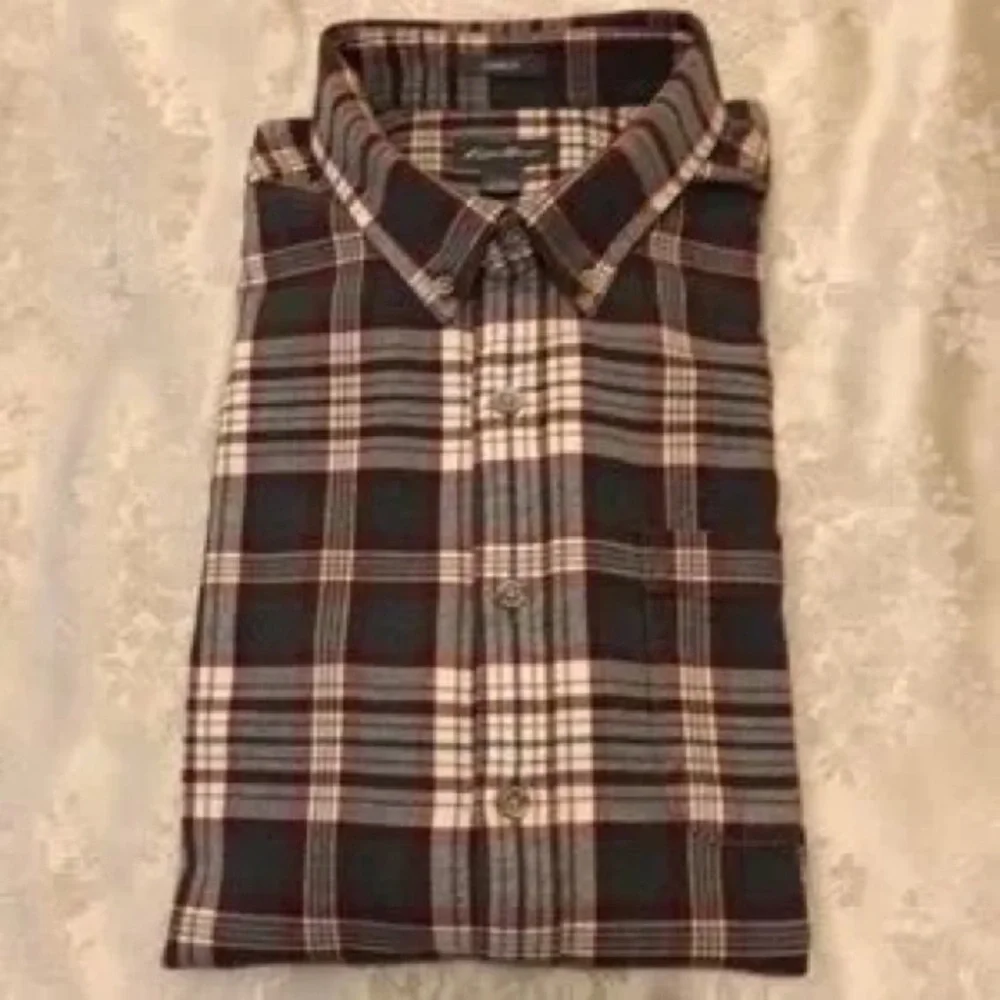 Eddie Bauer Men's Black & Cream Plaid Button-Down Shirt